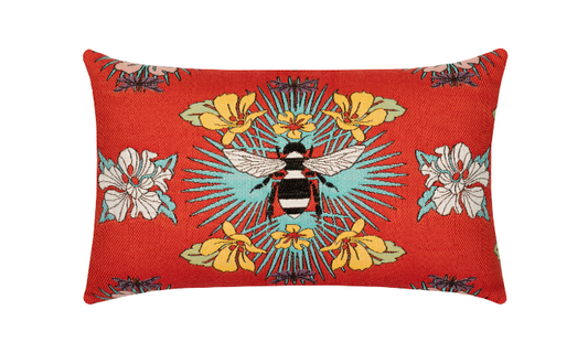 Elaine Smith Outdoor Tropical Bee Red Lumbar Pillow